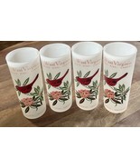 4 Vintage 50’s West Virginia Satin Glass State Bird Cardinal Flower Tumbler - $34.25