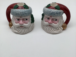 Fitz & Floyd OCI 1991 Santa Face Holiday Christmas Pair Tapered Candle Holder - £29.14 GBP