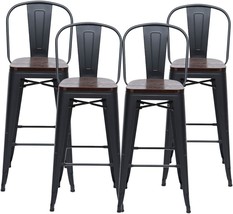 Counter Height Bar Stools, Matte Black, Set Of 4, 30&quot; High Back Barstools, - £207.78 GBP