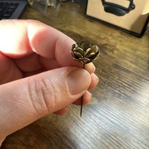 Vintage Rose Flower Hatpin Stickpin Brass? Great Patina - $12.00