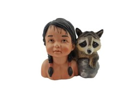 1989 Dark Eyed Friends By Perillo American Indian &amp; Raccoon Porcelain Figurine  - £12.01 GBP