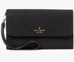 Kate Spade Glimmer Boxed Medium Flap Wristlet Black Wallet KE447 NWT $199 Retail - £44.93 GBP
