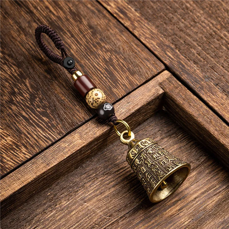 Vintage Brass Tibetan Buddhism Mantra- Bell Keychains Lanyard Pendants Handmade - £7.63 GBP