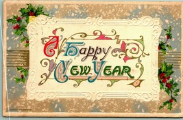 John Winsch A Happy New Year Holly Snow Embossed 1911 DB Postcard - £3.52 GBP