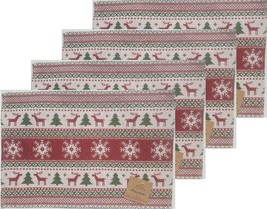 Set Of 4 Tapestry Placemats, 13&quot;x19&quot;, Christmas Trees, Reindeers &amp; Snowflakes,Hc - £17.40 GBP