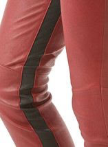 Lucky Stripe Leather Pants Maroon Colour Mono ectric, Women Wasit Belted... - £140.82 GBP