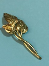 Estate Large Trifari Marked Goldtone Three Leaves w Twisted Stem Pin Brooch –  - $19.49