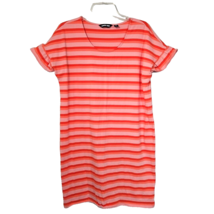 Lands End Coral Striped A-Line Dress M 10-12 Ruffle Short Sleeve Cotton Stretch - £14.40 GBP