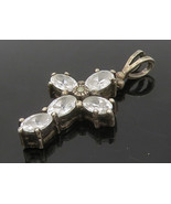 925 Silver - Vintage Cubic Zirconia &amp; Marcasite Religious Cross Pendant-... - $698.18 MXN
