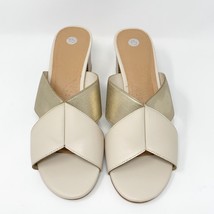 Dress Barn Womens Beige &amp; Gold Vegan Leather Slip-on Slides Sandals Size... - £21.75 GBP