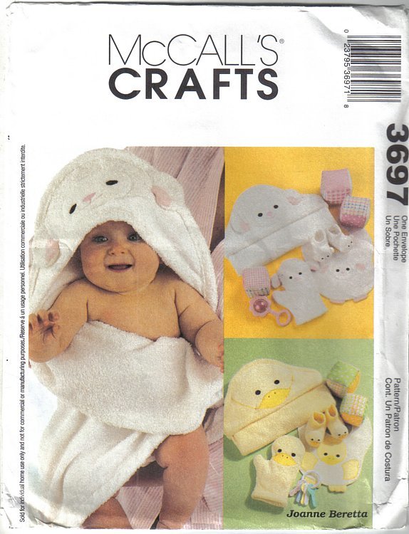 McCall's 3697 Baby Necessities Lamb or Duck Bath Towel Wash Mitt more Uncut - $6.99