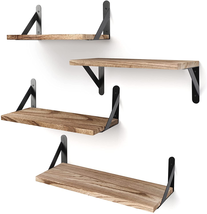Floating Shelves, Rustic Wood Shelves 4 Sets of Wall Mounted Shelf for Bathroom - £25.46 GBP