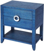 End Table Side Distressed Silver Navy Raffia Blue Aluminum 2 -Drawer 1 -S - £824.88 GBP