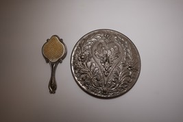 Rare Antique Ornate Silver PL Vanity Brush &amp; Embossed Mirror - Floral De... - $5,629.50 MXN