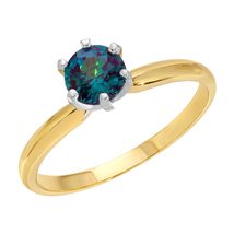 14K Solid Gold Solitaire Ring With Lab. Grown Alexandrite - £336.64 GBP