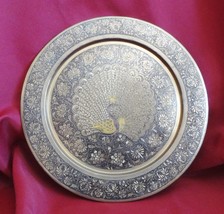 Vintage Brass Peacock Peafowl Decorative Plate Wall Hanging 11.5 Inches - £19.97 GBP