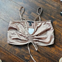 nwt FOREVER 21 satin ruched cropped cami S 70s disco shiny taupe top Small new - $10.88