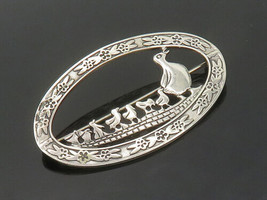 MIA 925 Sterling Silver - Vintage Mom &amp; Baby Ducks Floral Brooch Pin - BP6755 - £60.81 GBP