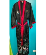 VTG KIMONO Sz L chinese japanese ROBE black red EMBROIDERED stork asian ... - £36.51 GBP