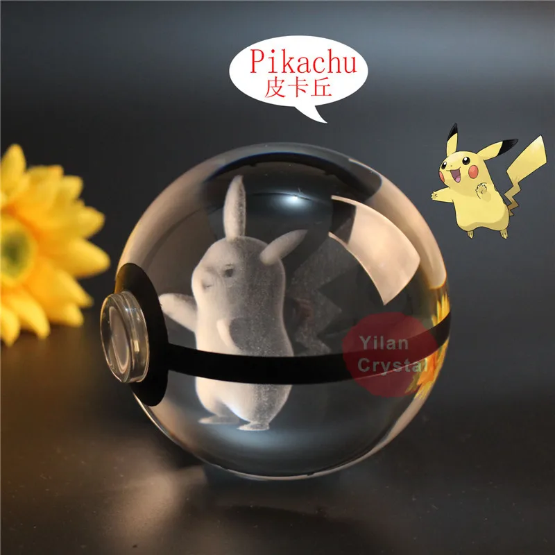Pokemon Anime Pikachu  50mm 3D Led Crystal Ball Gengar Figure Pokeball Eevee Mew - £28.55 GBP