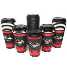 20oz Disposable Design Paper Coffee Cups with Black Dome Lid Hot Cold Tea 300pcs - £100.19 GBP