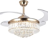 42&quot; Invisible Ceiling Fan Chandelier With Light, Contemporary Crystal Ce... - $207.94