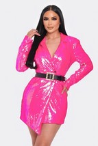 Women&#39;s Pink Pearl Belted Sequin Blazer Mini Dress (L) - £72.39 GBP