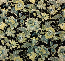 Mill Creek Large Floral Ebony Black Teal Designer Linen Fabric 2.75 Yards 54&quot;W - £20.72 GBP