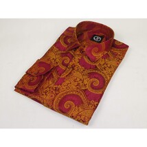 Men's JT MILANO by AVM Paisley Floral Shirt Turkey Slim Fit 6022-28 Wine/Gold image 7