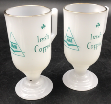 2 - TMA Trans Mediterranean Airlines Green Irish Coffee Pedestal Milk Glass Mugs - £37.95 GBP