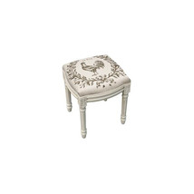 123 Creations Rooster Upholstered Wooden Vanity Stool Antique White - $235.59