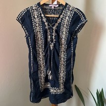 Calypso St Barth Navy Blue Gold Embroidered Floral Dress Tunic Size Small Cotton - £31.18 GBP