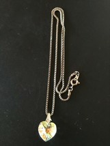 Estate Dainty Silvertone Box Chain w Faceted Aurora Borealis Heart Pendant Neckl - £10.48 GBP