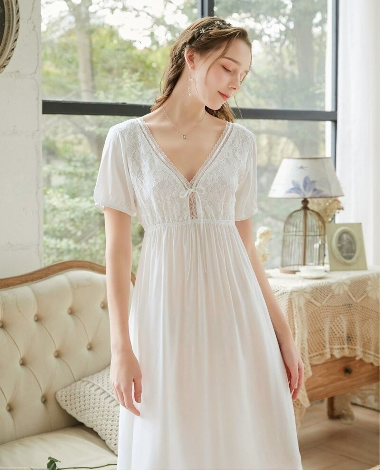 Lace White Vintage Nightgown| Chemise Edwardian Bridal Gown| Vintage Victorian D
