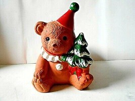 Ceramic 5&quot; Brown Bear Planter holding Evergreen Tree - $10.86 CAD