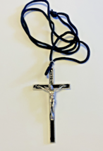 Black Enamel 3.5&quot; Crucifix Black Corded Necklace, New #MD-038 - €5,15 EUR