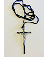Black Enamel 3.5&quot; Crucifix Black Corded Necklace, New #MD-038 - $109.60 MXN
