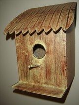 Hut Design Bird House 11" High Brown Patina Finish Metal Thatched Look Roof image 2