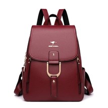 Women Leather Backpa Large Capacity 2023   Designer High Quality School Bag Mult - £141.64 GBP