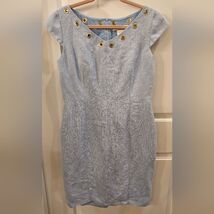 MAX MARA Powder Blue Flax Linen Knee-length Dress Size 12 Wedding Guest ... - $78.21