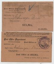2 Selma Alabama Registry Return Receipts 1901 Post Office Department  - $17.82