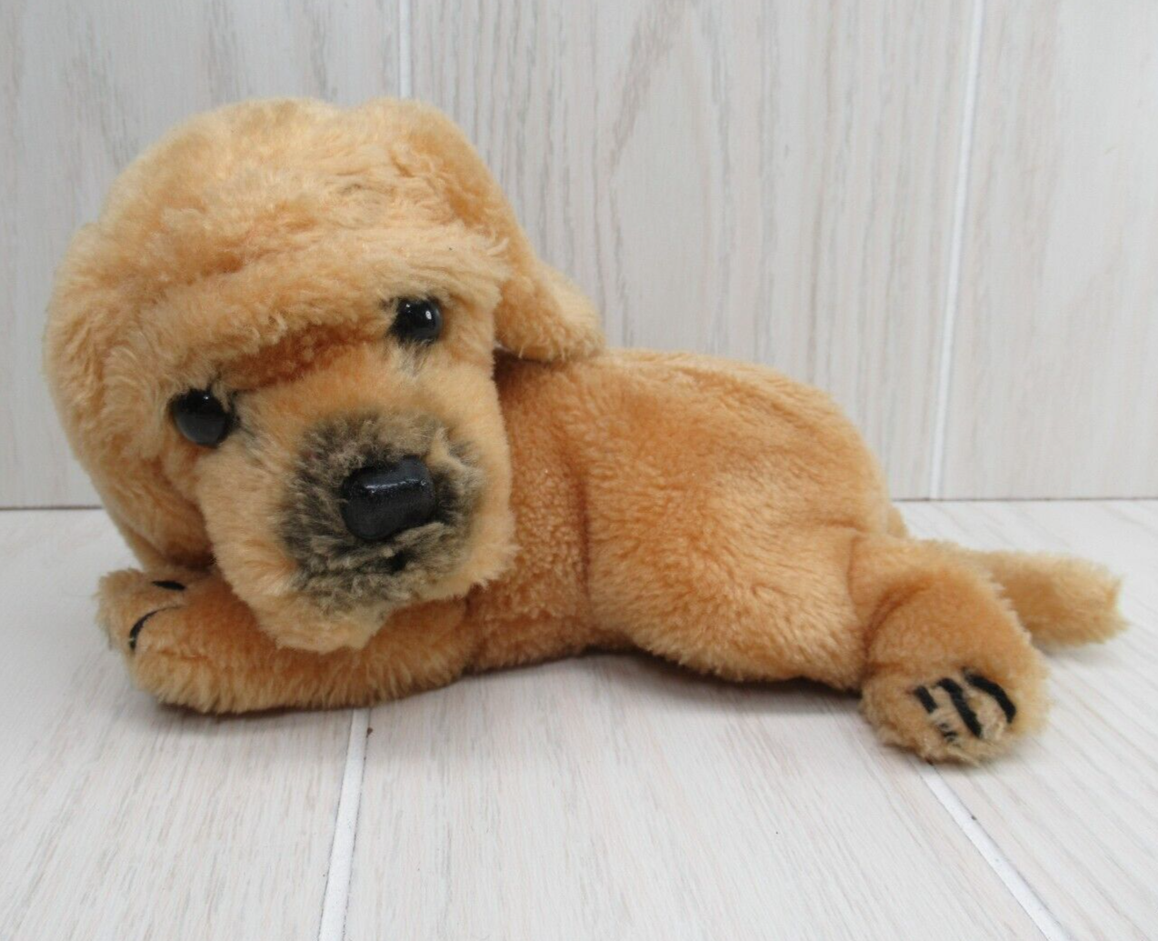 Primary image for Dakin plush small yellow lab golden retriever 1981 vintage puppy dot lying down