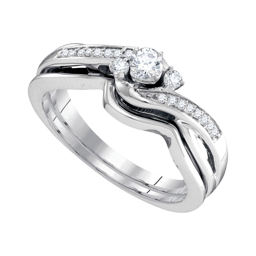10k White Gold Round Diamond Wedding Bridal Engagement Ring Band Set 1/4 Cttw