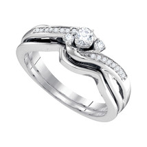10k White Gold Round Diamond Wedding Bridal Engagement Ring Band Set 1/4 Cttw - £399.67 GBP
