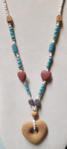 Reversible Multicolor Lava, White &amp; Blue Howlite Beaded Heart Necklace 28 In - £11.32 GBP