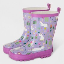 Rainbows and unicorns kids garden lilac rain boots outdoor 7/8 Kid Made ... - $17.82