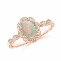 ANGARA Oval Opal Halo Ring with Milgrain for Women, Girls in 14K Solid Gold - £534.23 GBP