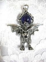 Xl Gargoyle Deep Blue Encrusted Orb Glass Ball Usa Heavy Pewter Pendant Necklace - £19.70 GBP