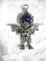 Xl Gargoyle Deep Blue Encrusted Orb Glass Ball Usa Heavy Pewter Pendant Necklace - £19.58 GBP