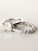 Emerald Cut 4.50Ct Simulated Diamond Engagement Ring Set 14K White Gold Size 6.5 - £246.55 GBP